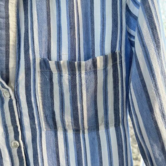 Cloth & Stone Blue And White Striped Long Sleeve Linen Blend Tunic Top Size XS - Picture 4 of 9